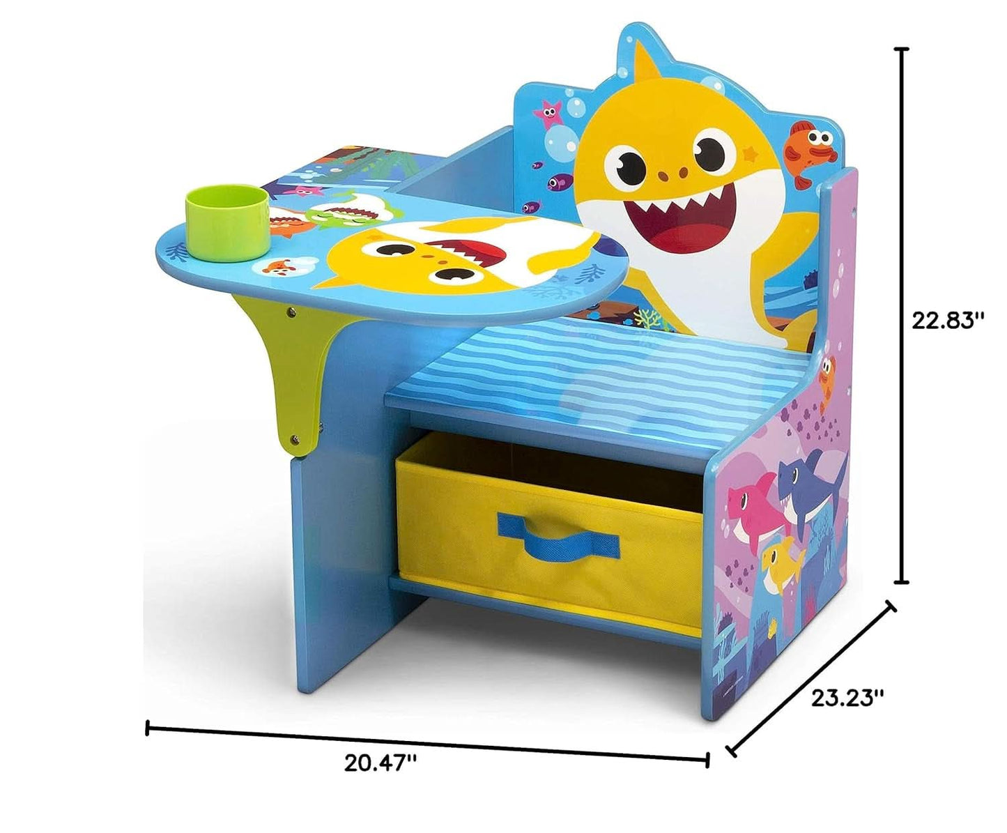 Baby Shark Kids Desk Chair With Storage Bin For Learning