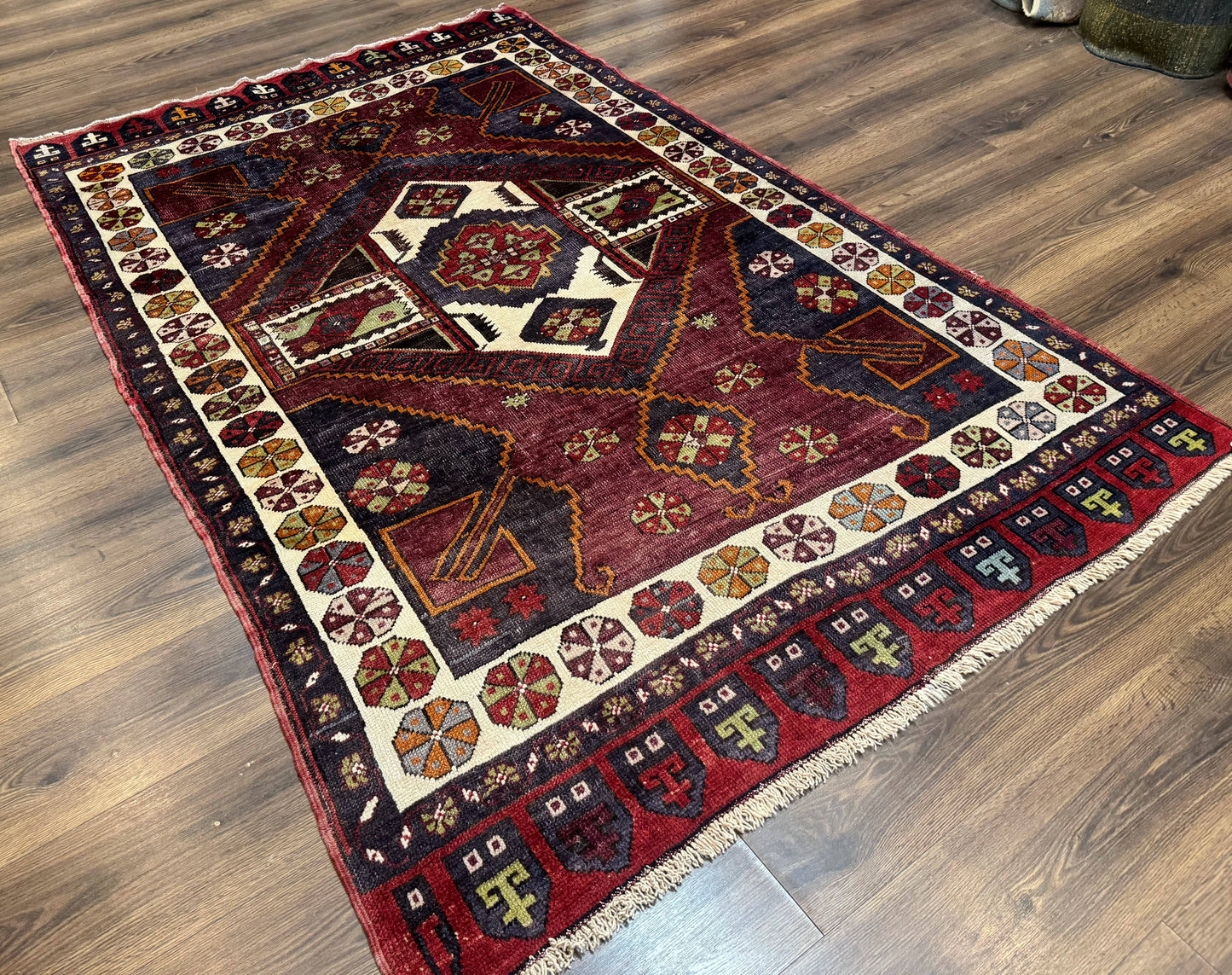 Turkish Kazak Rug 5x7, Geometric
