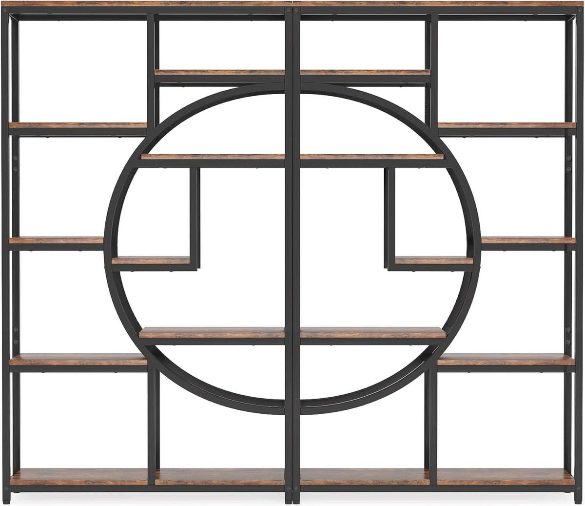 Industrial 5 Tier Etagere Bookcase Brown Rustic Finish