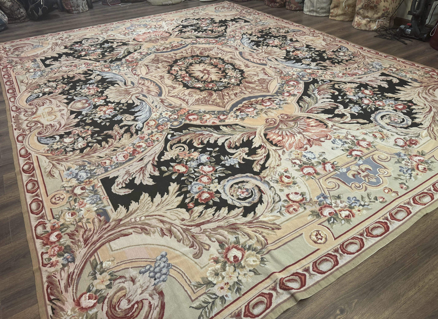 Wonderful Needlepoint Rug 10x14, Large Aubusson Carpet, Floral, Elegant, European Design