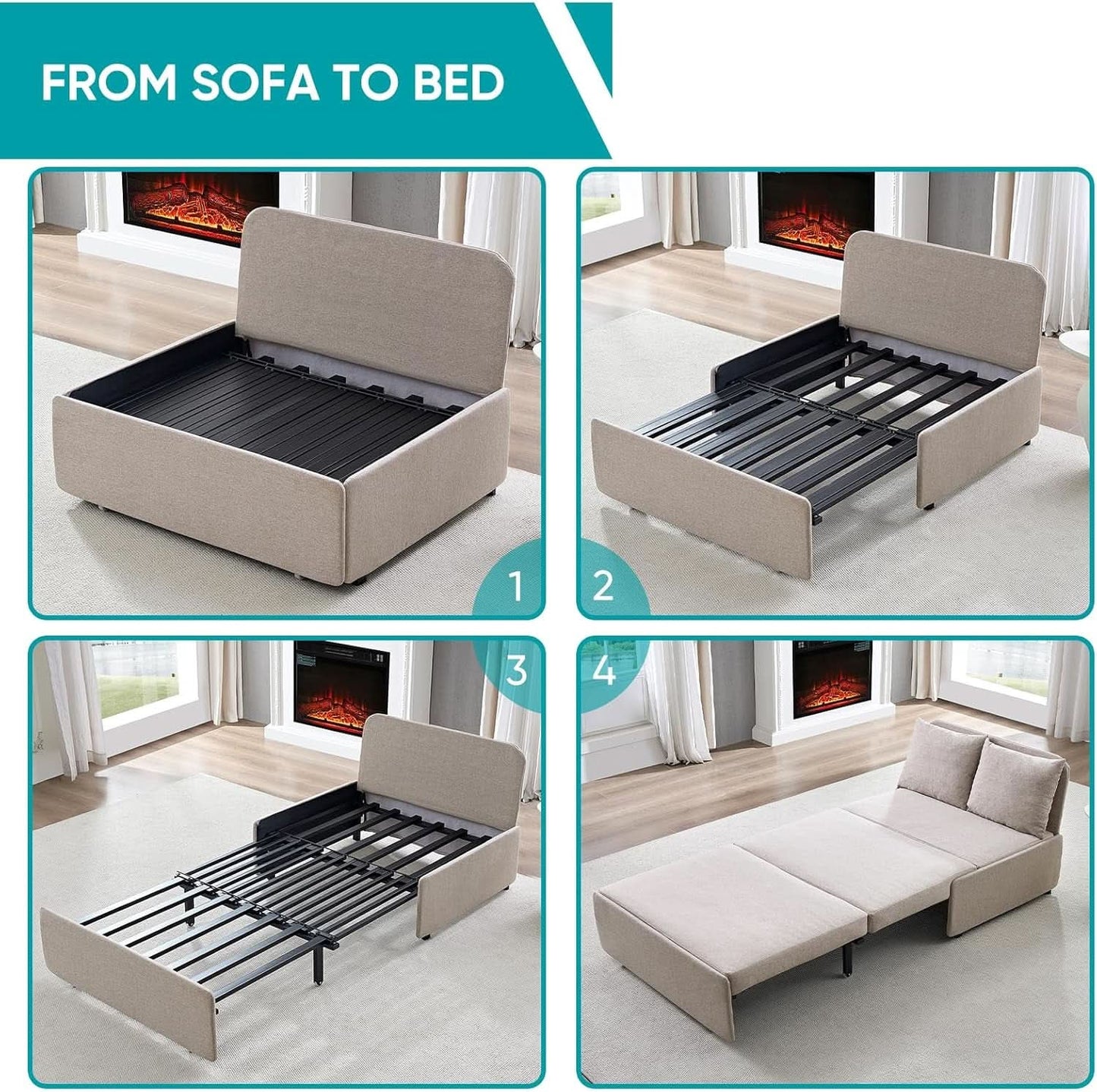 Twin Size Premium Convertible Sofa Bed Sleeper Beige