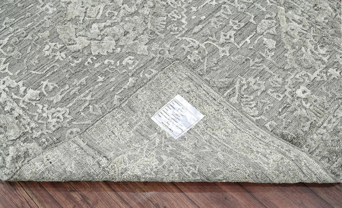 4x6 Tone on Tone Gray Hand Knotted Tibetan Wool/Bamboo Silk Transitional Oriental Area Rug