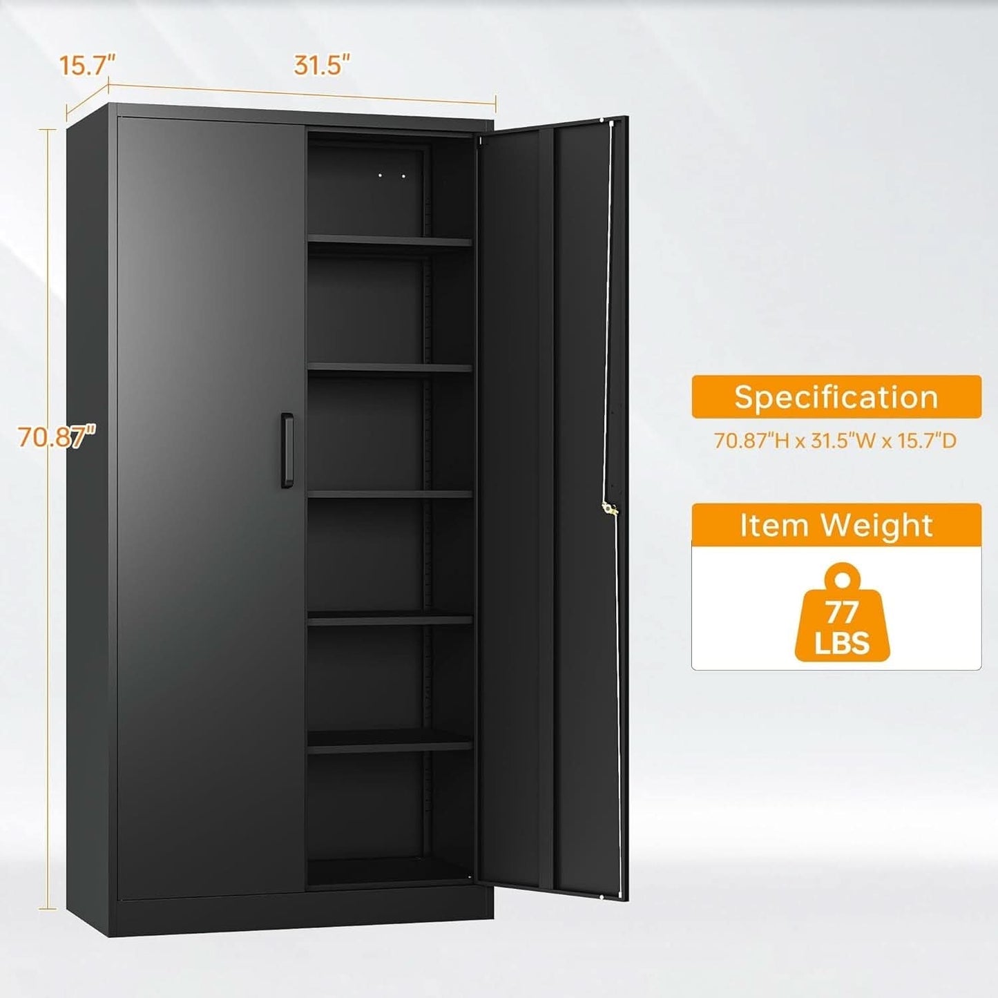 Black Metal Storage Cabinet With Lock For Office Industrial