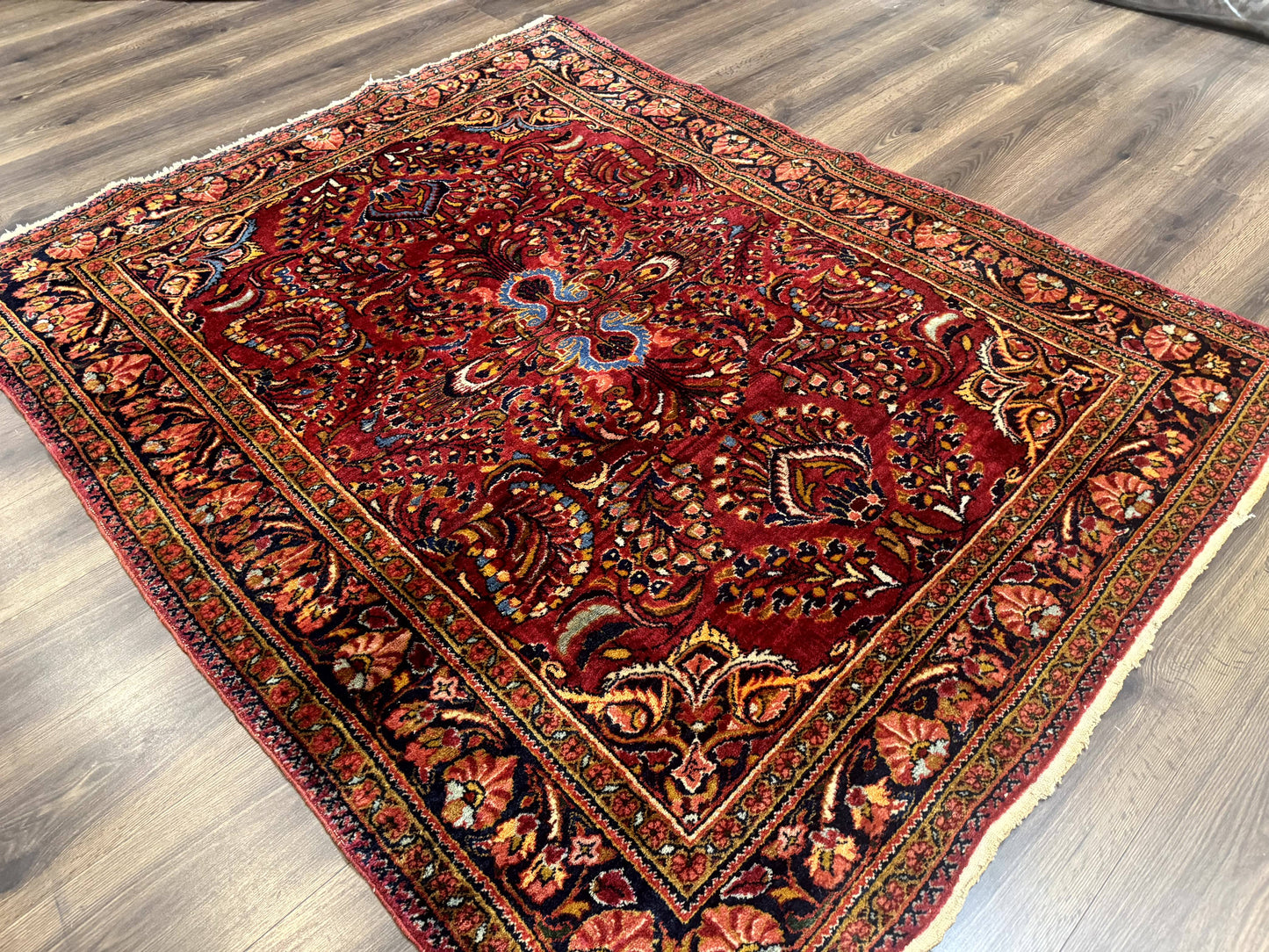 Persian Lilihan Rug 5x6, Red, Floral, Antique Persian Carpet