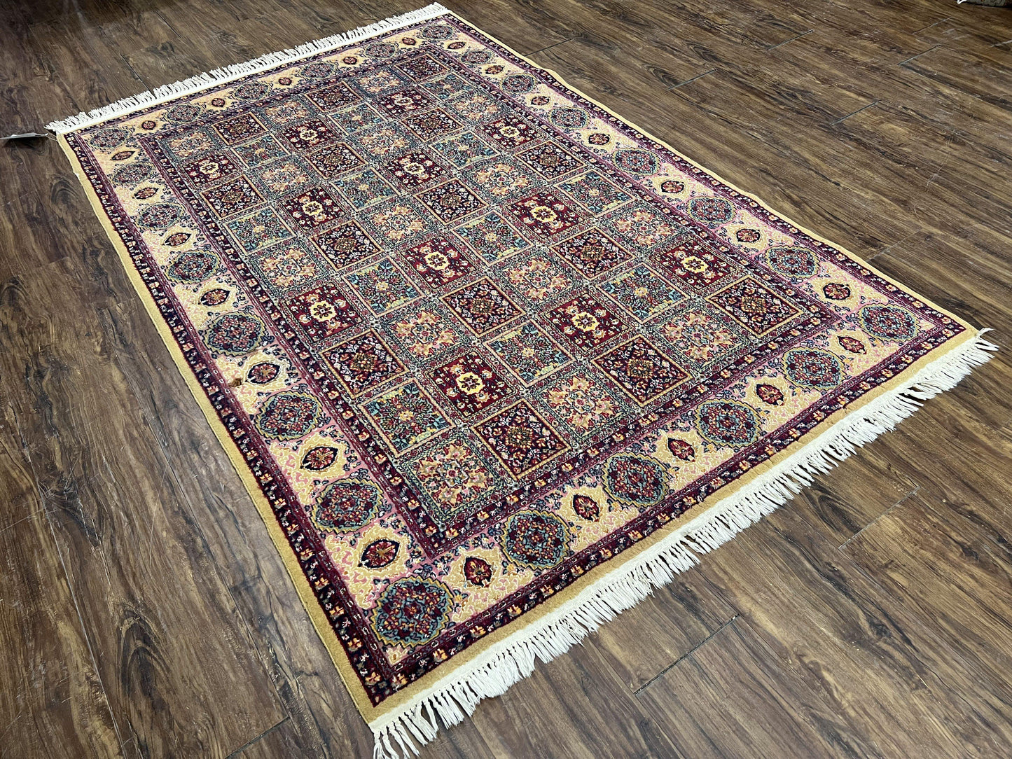 Indo Persian Silk Rug 4x6, Panel Design, Small Flowers, Hand Knotted, Fine Weave, Oriental Carpet 4 x 6, Vintage Area Rug, Beautiful Rug