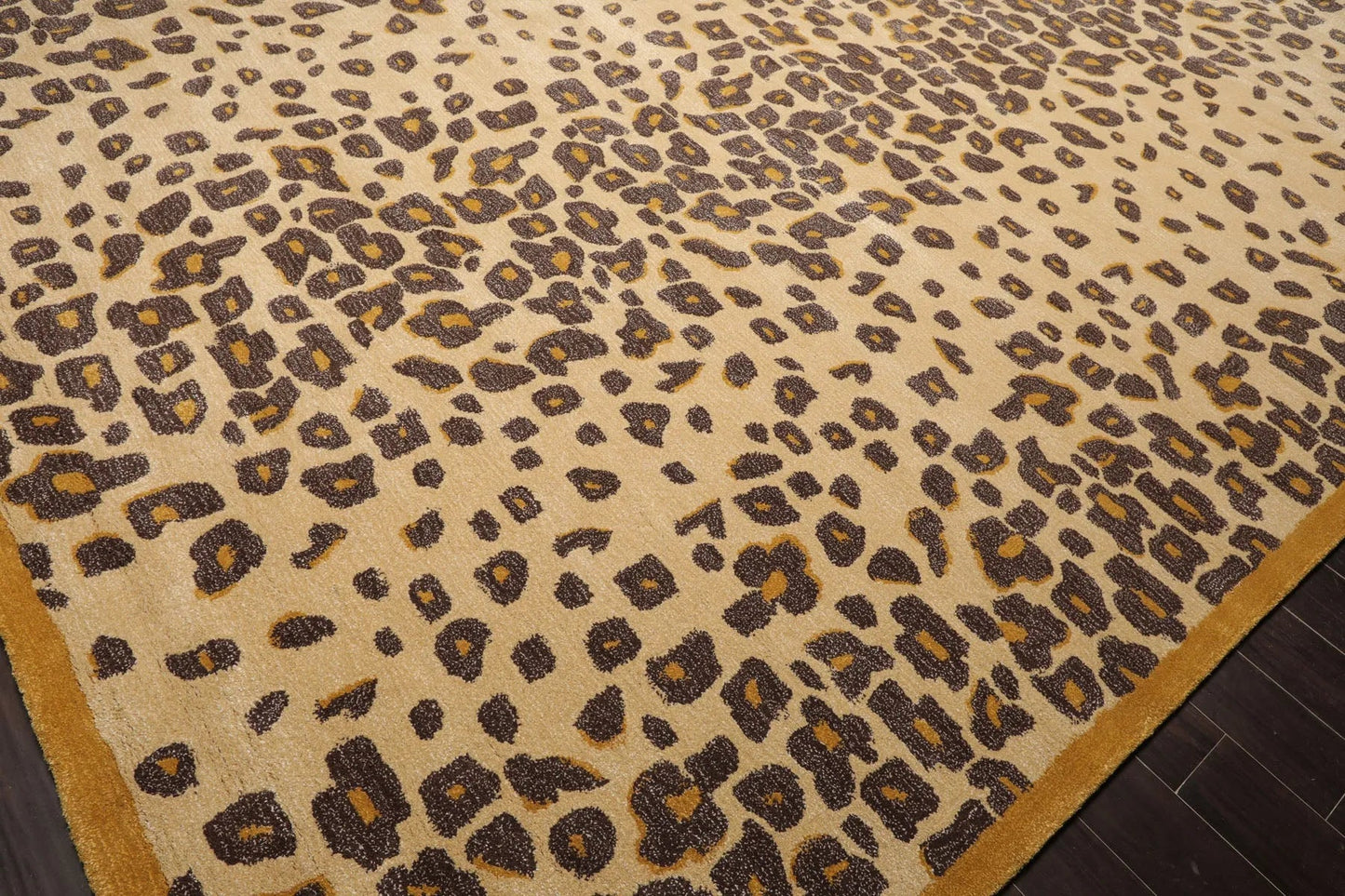 LoomBloom Multi Size Warm Beige Hand Tufted Modern Leopard Print Wool and Bamboo Silk Oriental Area Rug
