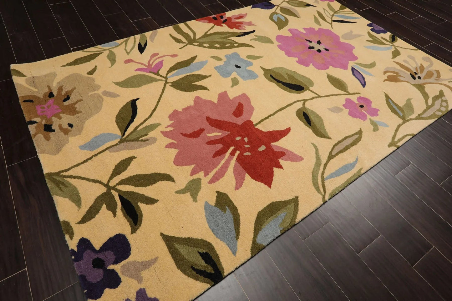 LoomBloom Multi Size Light Gold Hand Tufted Contemporary Floral Wool Oriental Area Rug