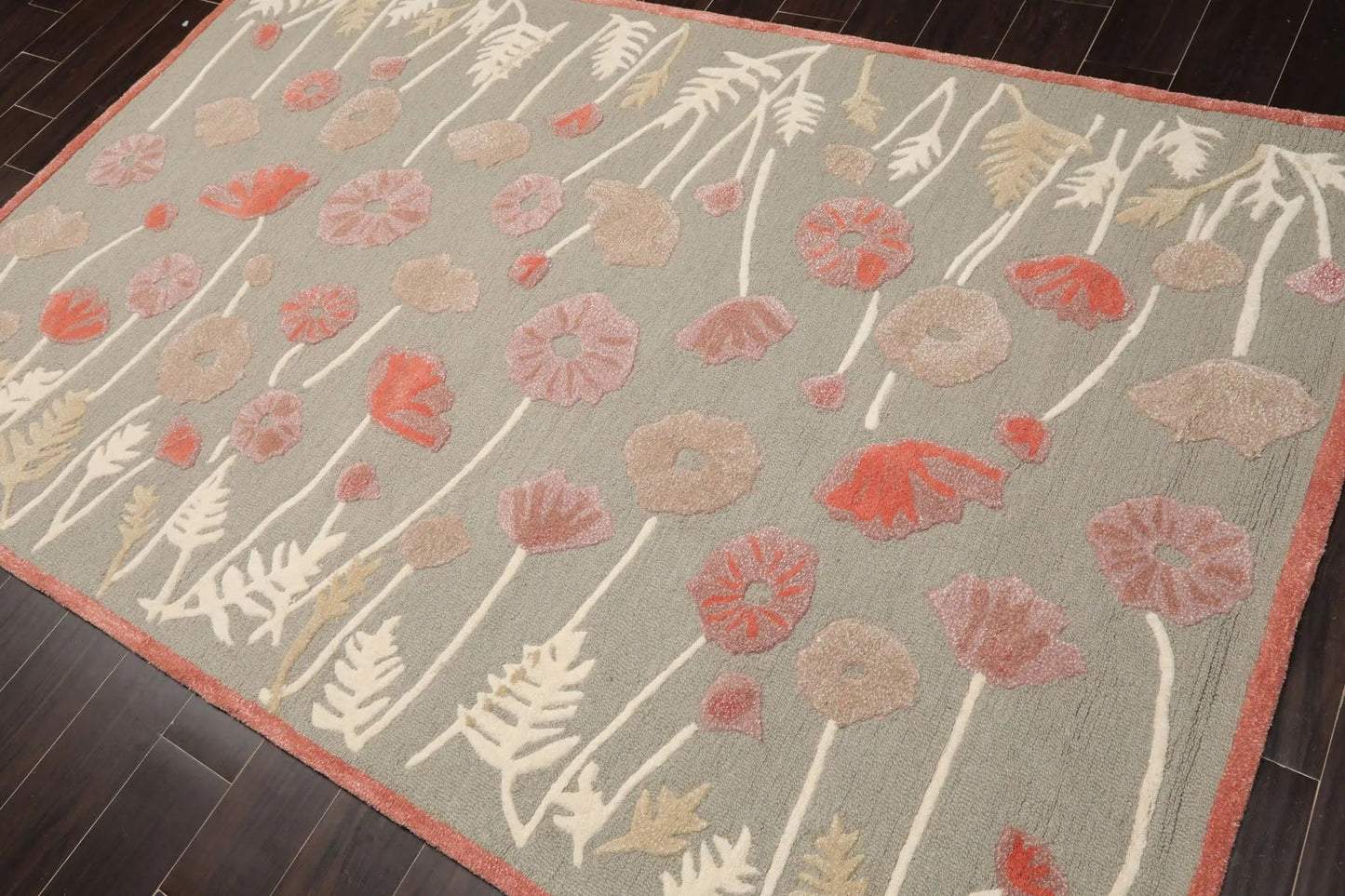 LoomBloom Multi Size Gray Beige Hand Tufted Contemporary Floral Wool and Faux Silk Oriental Area Rug