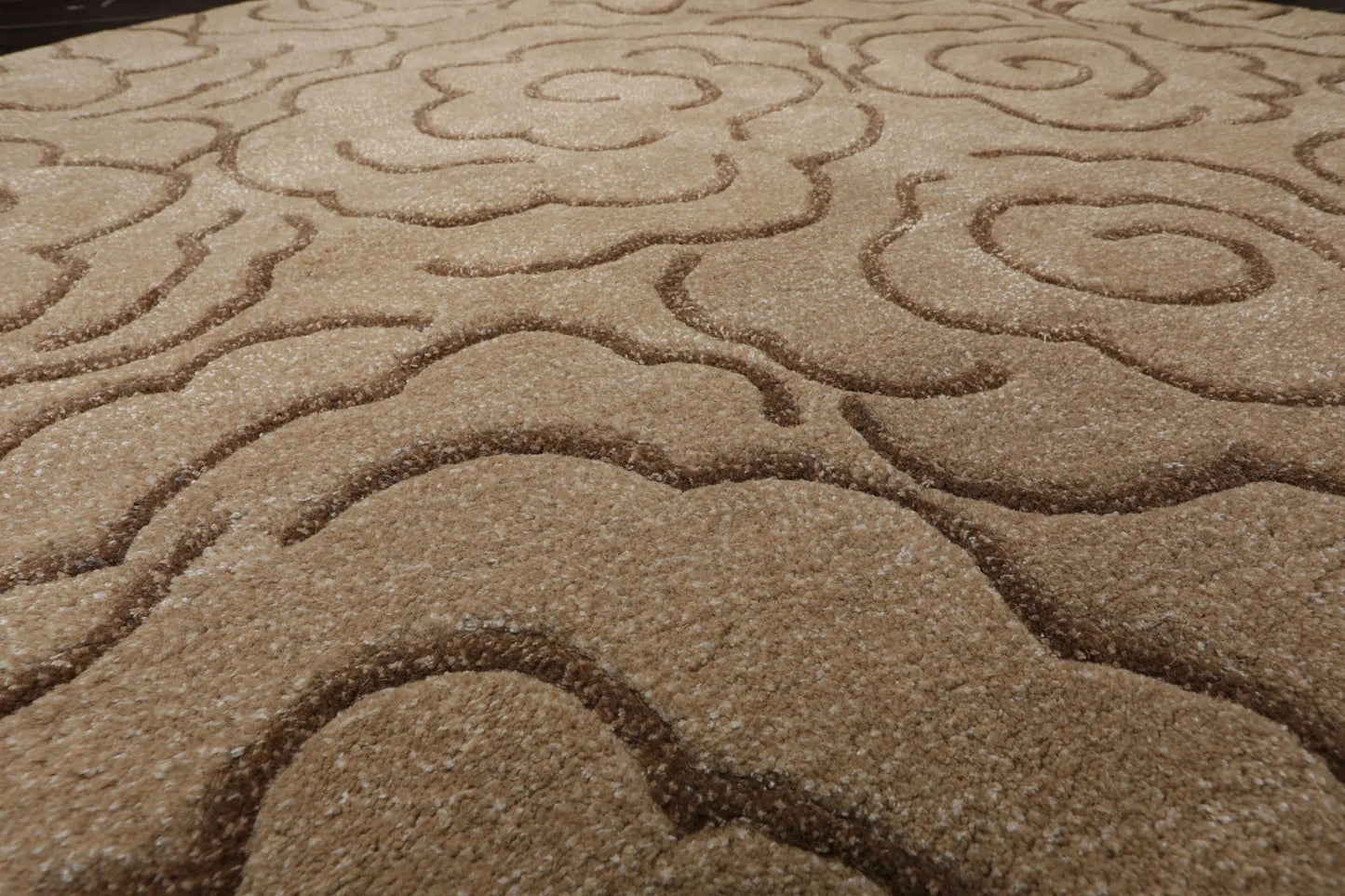 LoomBloom Multi Size Tan Hand Tufted Transitional Floral Wool and Faux Silk Oriental Area Rug