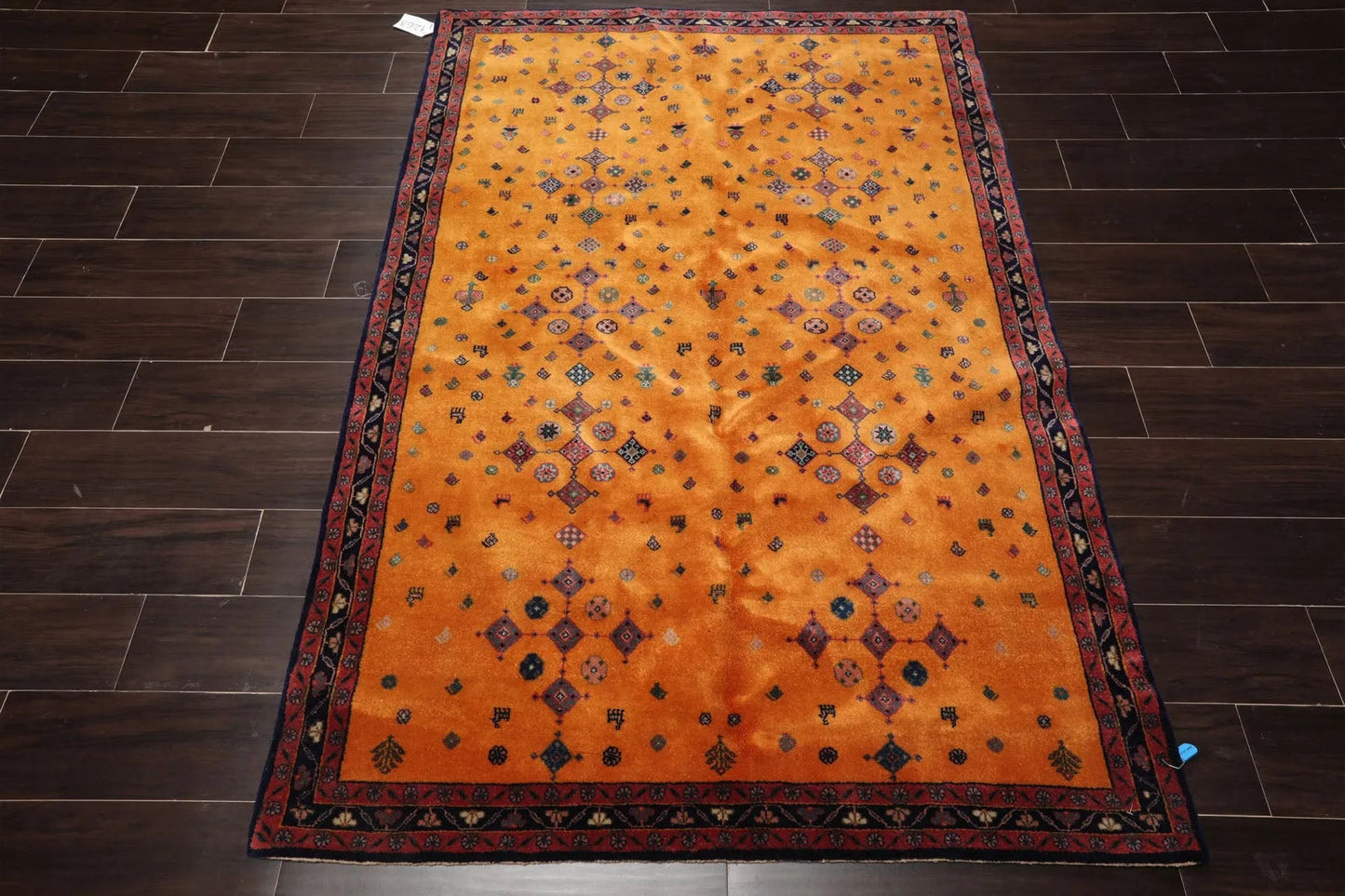 4'x6' Gold Hand Knotted Geometric Traditional 250 KPSI Persian Wool Oriental Area Rug