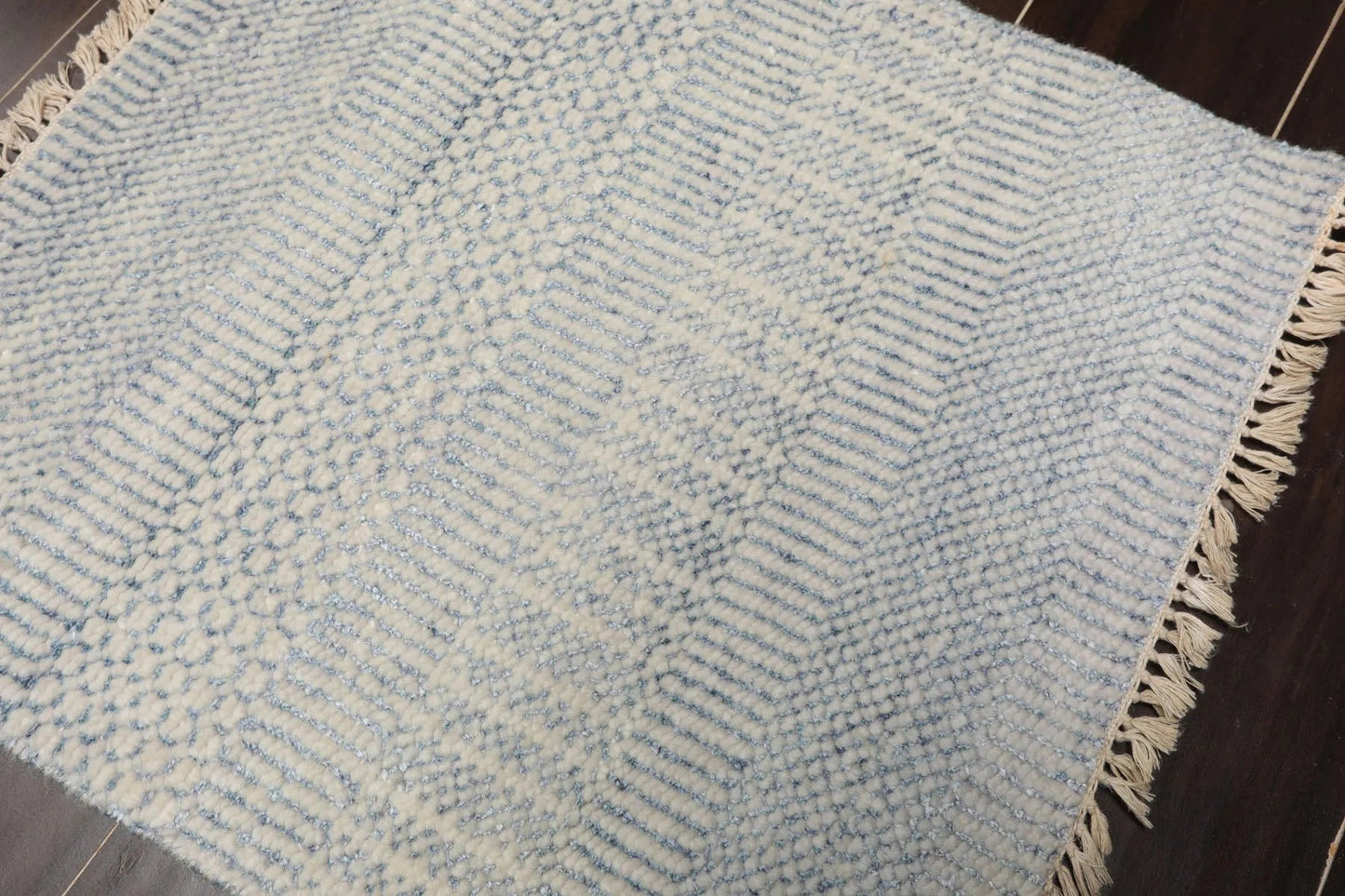 2'x2' Ivory Hand Knotted Tibetan Modern Wool and Bamboo Silk Oriental Area Rug