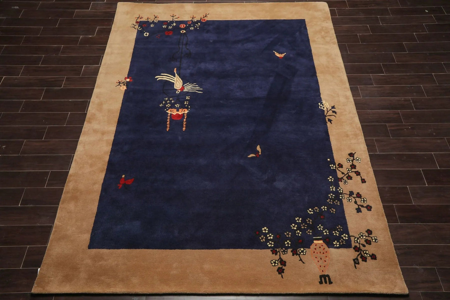 LoomBloom Multi Size Navy Hand Tufted Vase Transitional Chinese Art Deco New Zealand Wool Oriental Area Rug
