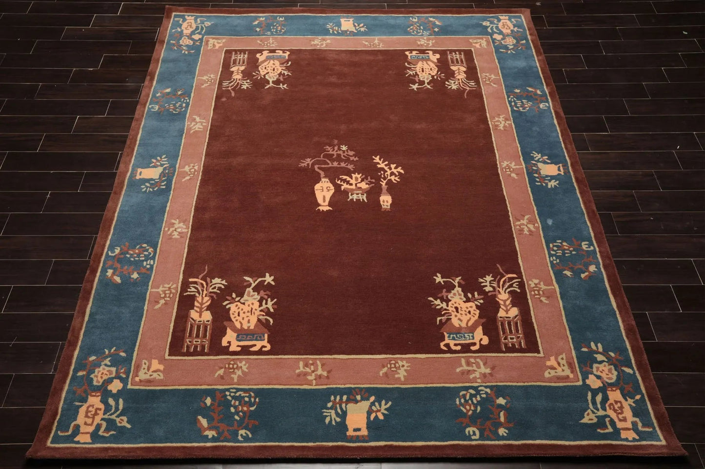 LoomBloom Multi Size Brown Hand Tufted Vase Transitional Chinese Art Deco New Zealand Wool Oriental Area Rug