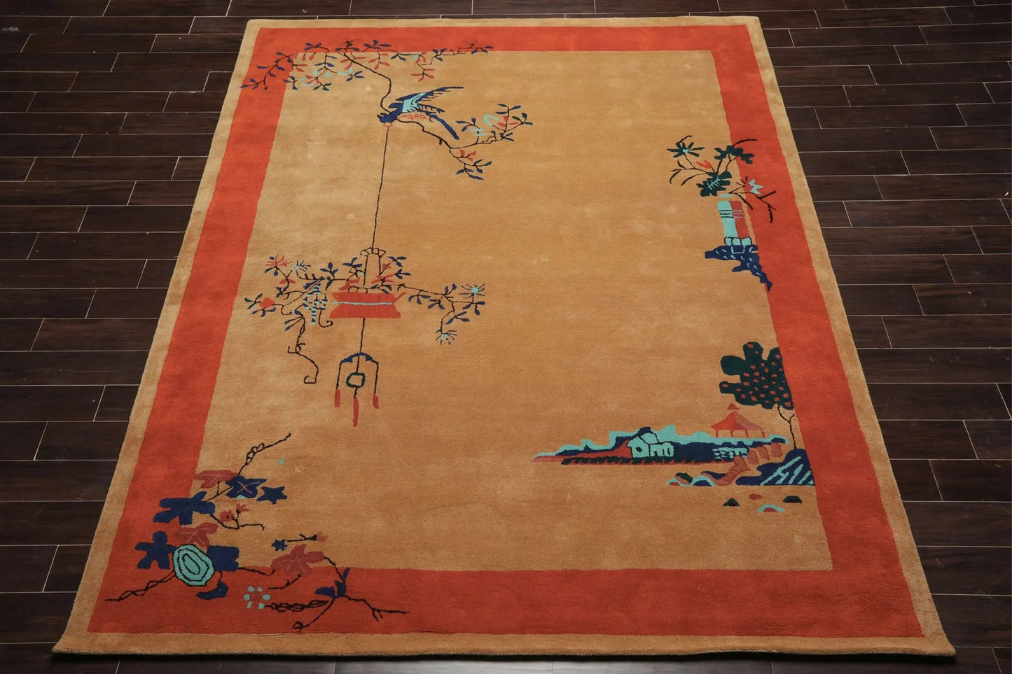 LoomBloom Multi Sizes Beige Hand Tufted Chinese Art Deco New Zealand Wool Oriental Area Rug