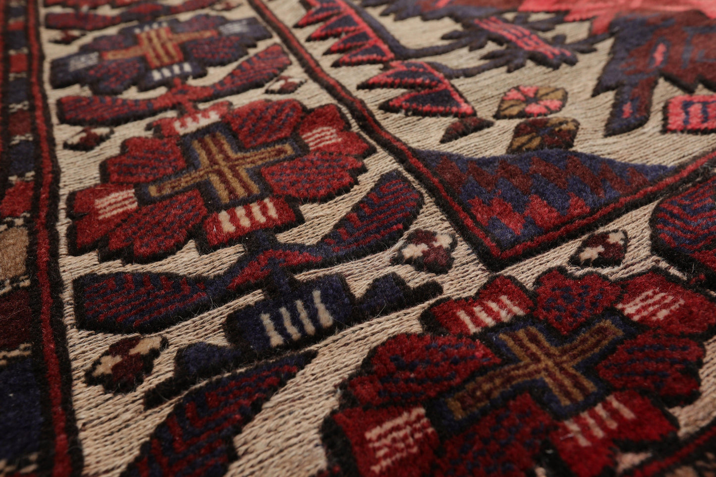 4'2" x 6'4" Antique Hand Knotted Wool High low Pile Oriental Area Rug Beige