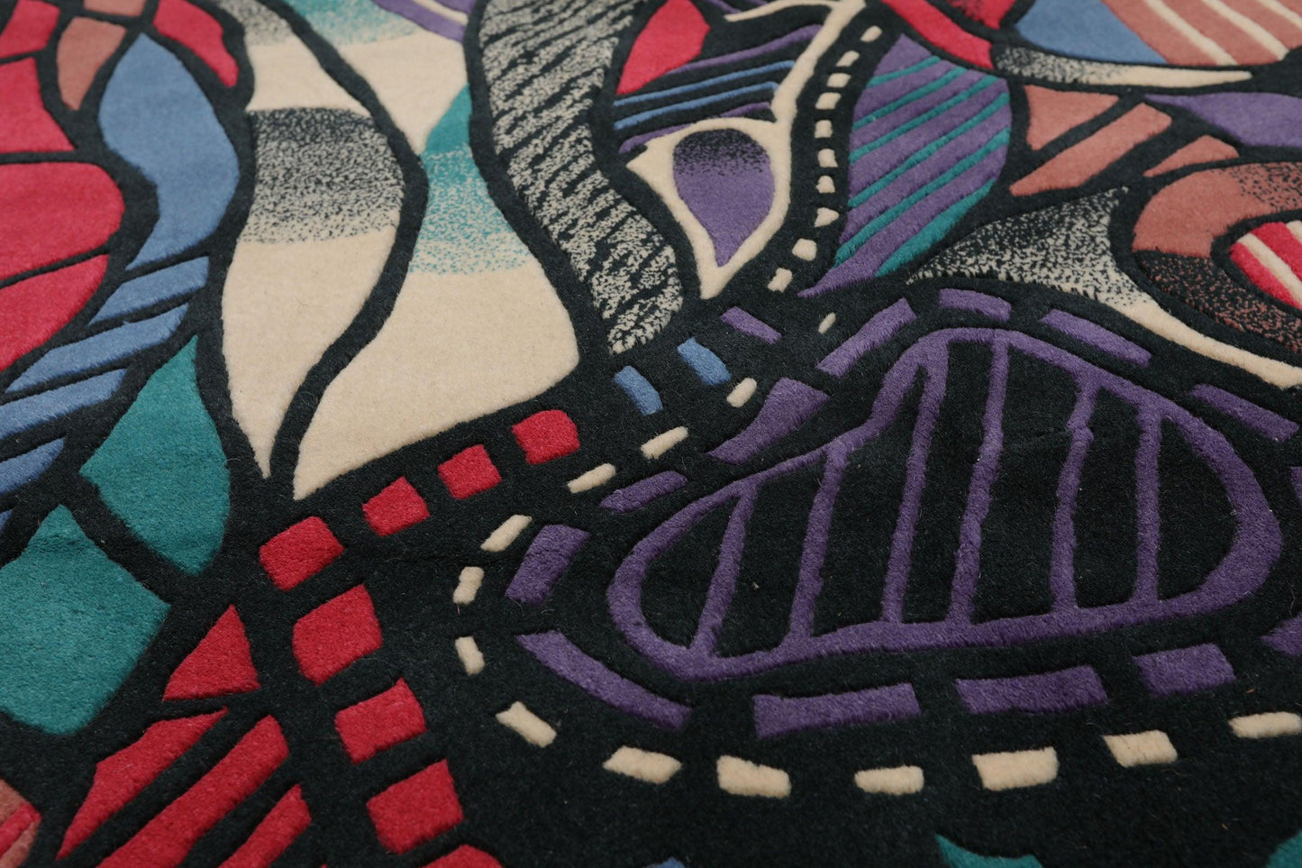 3'9" x 5'9" Hand Knotted Art Deco Mid Century Modern Wool Tibetan Area Rug Blue