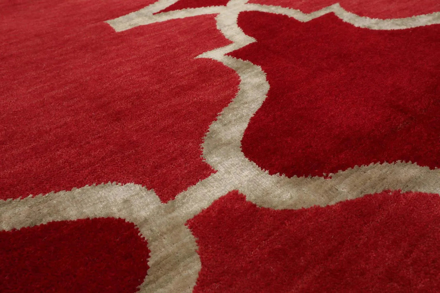 4'1''x6'1'' Hand Knotted Tibetan Wool and Bamboo Silk Kalaty Transitional Oriental Area Rug Raspberry,Red Color