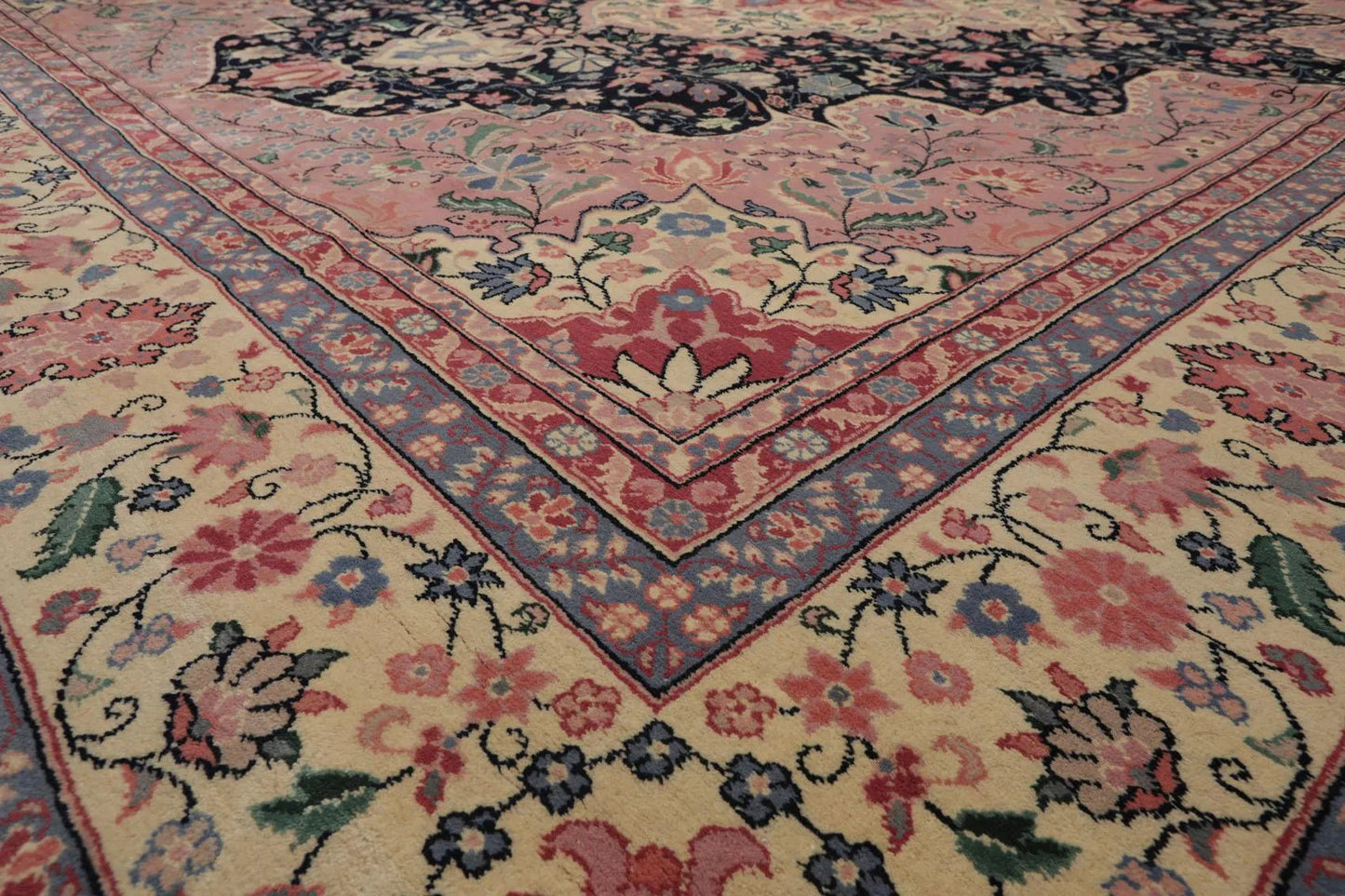 12x15 Palace Midnight Blue, Ivory Hand Knotted Wool Tabrizz Persian Oriental Area Rug