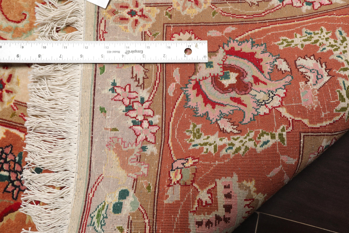 6' 7''x10' 2'' Hand Knotted Wool and Silk Traditional Tabriz 300 KPSI Oriental Area Rug Ivory, Peach Color