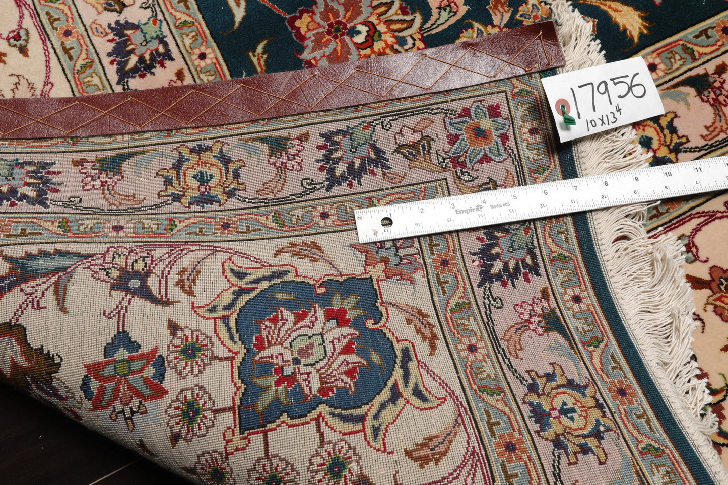 10x14 Hand Knotted Wool and Silk Traditional Tabriz 400 KPSI Oriental Area Rug Teal, Beige Color