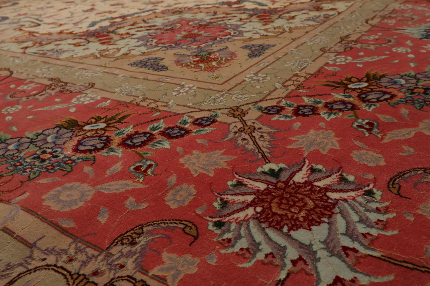 11'7'' x 16'9'' Ivory, Rose Palace Hand Knotted Wool and Silk Traditional Tabriz 350 KPSI Master Weaver Signed Oriental Area Rug