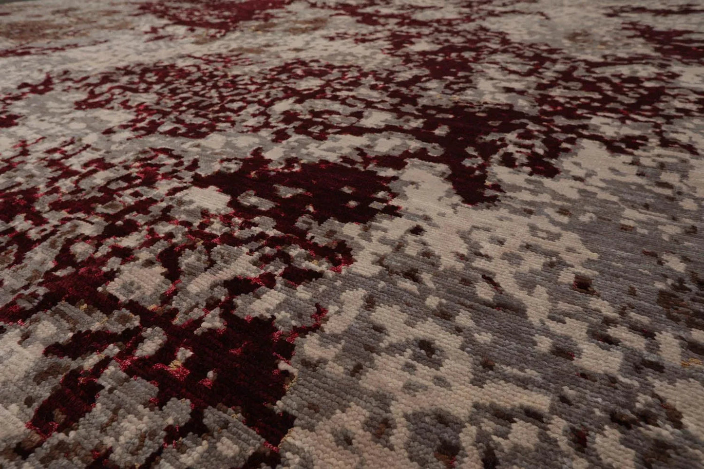 10' x 14' Hand Knotted Wool & Silk Modern Tibetan Oriental Area Rug Gray, Wine