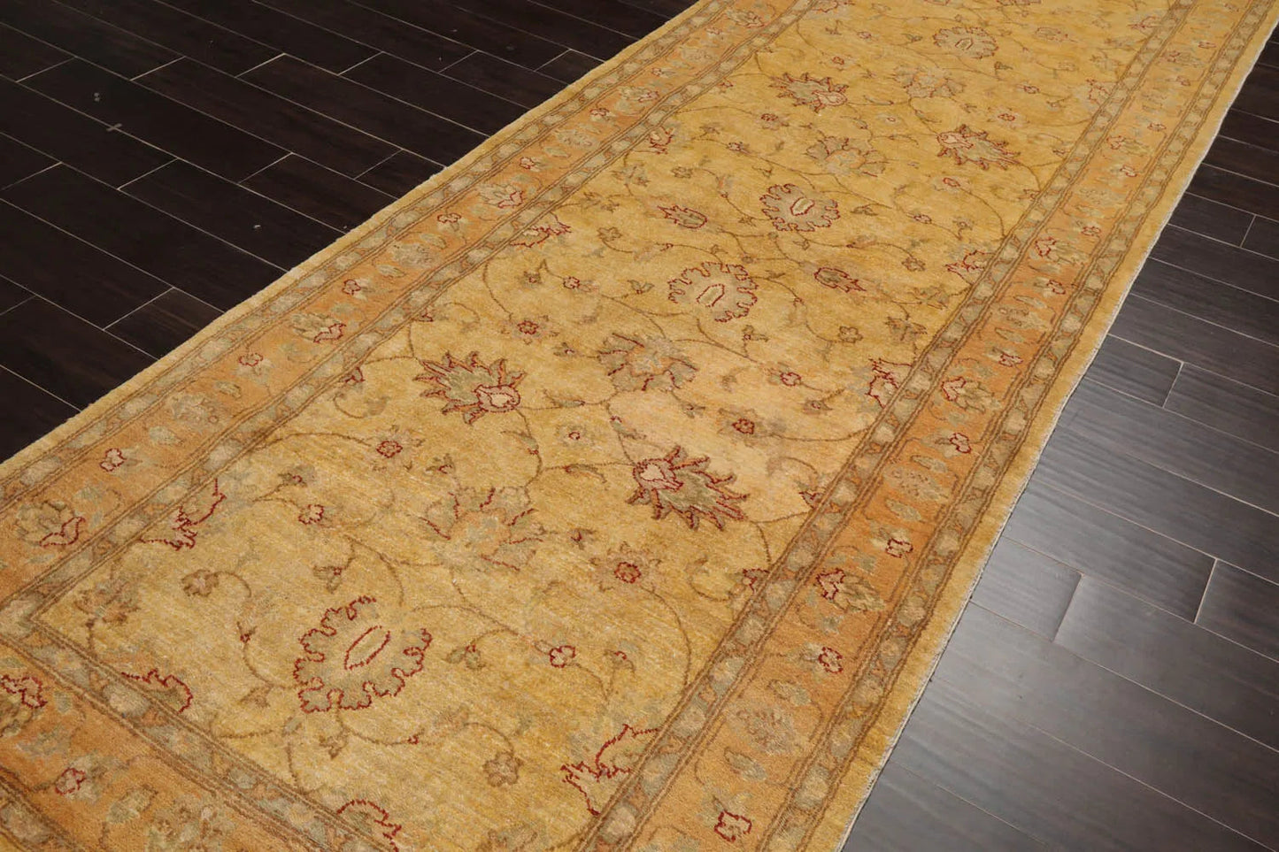 4'7''x12'5'' Runner Beige, Gold Hand Knotted Persian 100% Wool Chobi Peshawar Traditional Oriental Area Rug