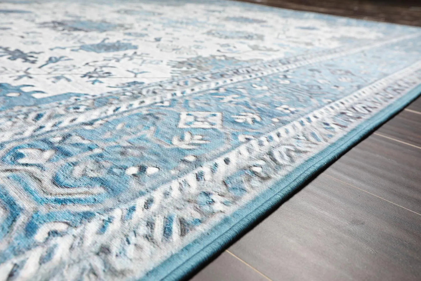 Multi Sizes Machine Made Micro PrintedTraditional Oriental Area Rug Gray,Teal Color