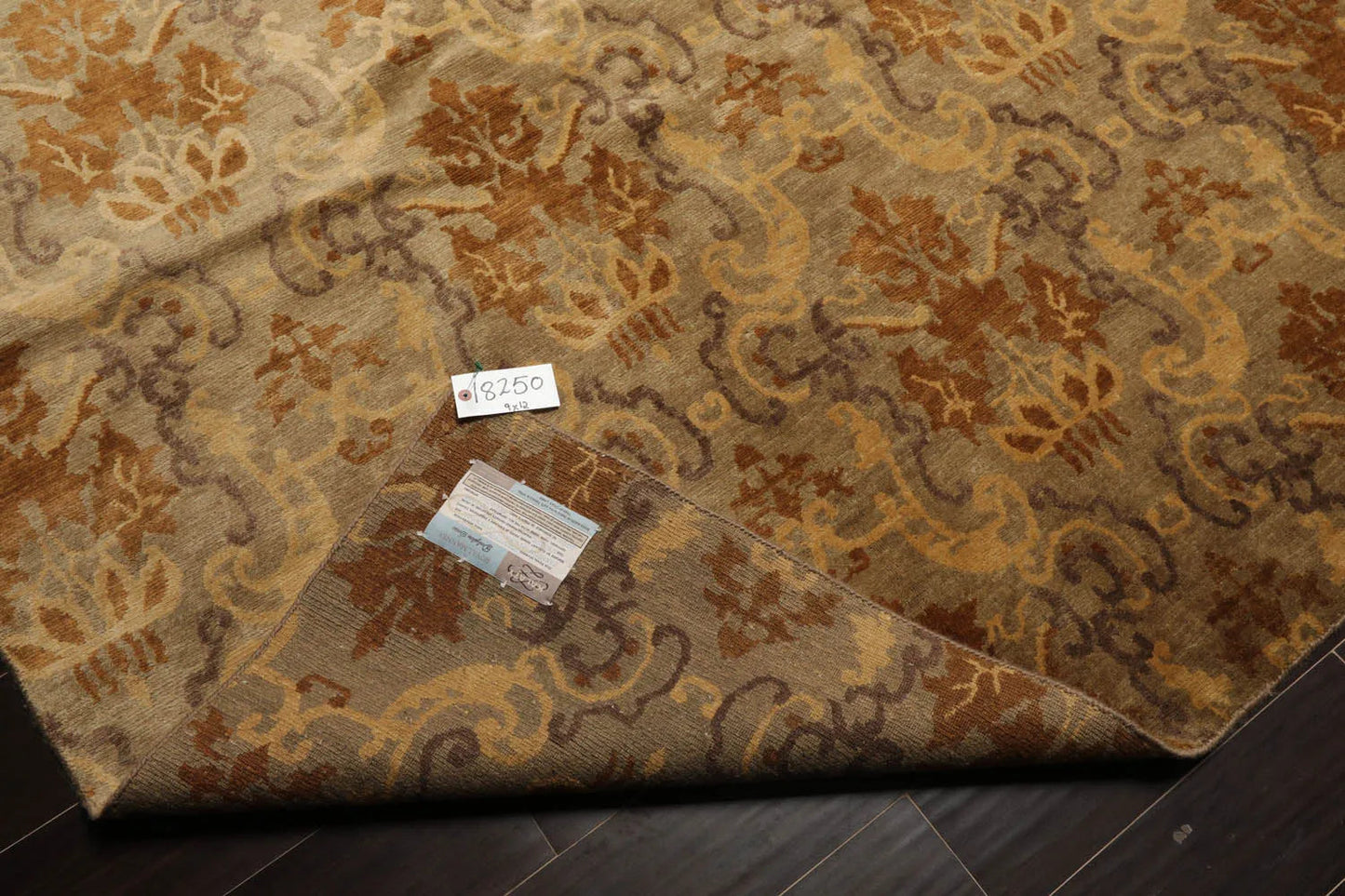 9x12 Tan Hand Knotted 100% Wool Kalaty Damask Transitional Oriental Area Rug