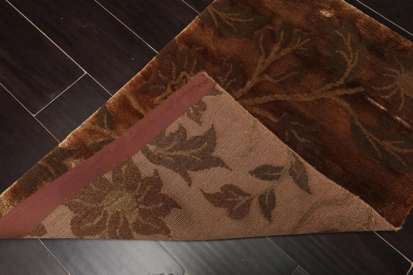 2' x 3' Hand Knotted Wool & Silk Transitional Tibetan Oriental Area Rug Brown