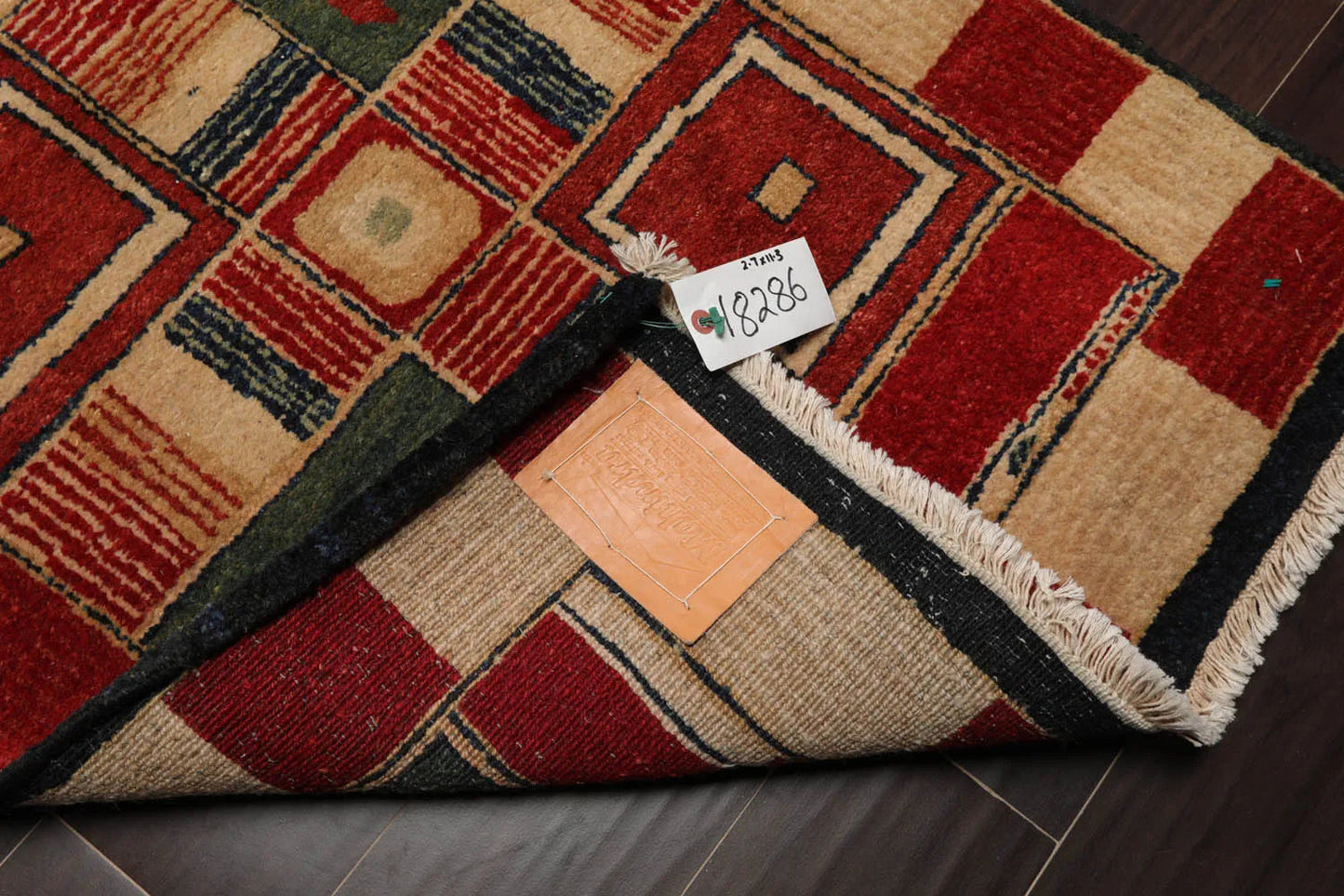 2'7''x12'3'' Runner Red, Green Hand Knotted Tibetan 100% Wool Michaelian & Kohlberg Modern & Contemporary Oriental Area Rug