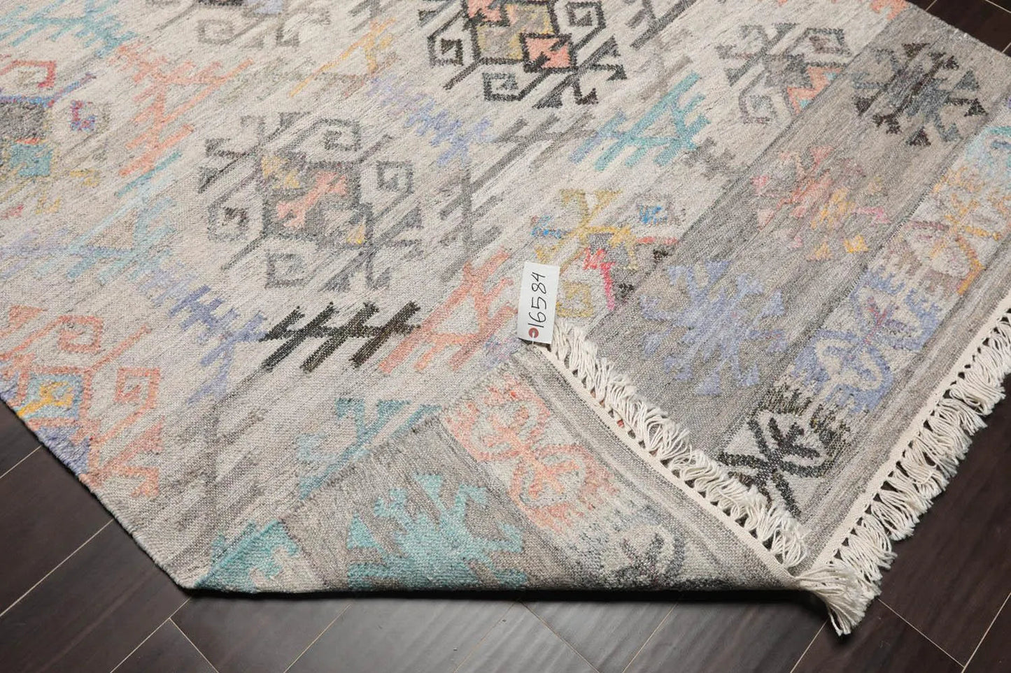 5' x 8' Indoor Outdoor Hand Woven 100% Recycled PET Yarn Modern Kilim Area Rug Beige