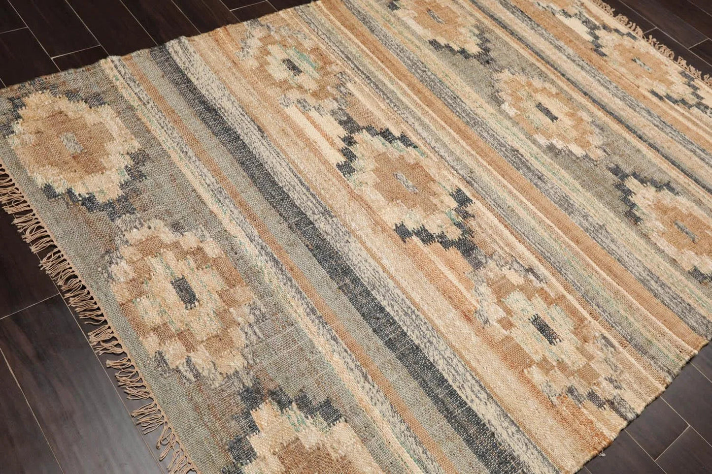 5’5”x7’3”Hand Woven Natural Fiber Jute Southwestern Flatweave Kilim Area Rug