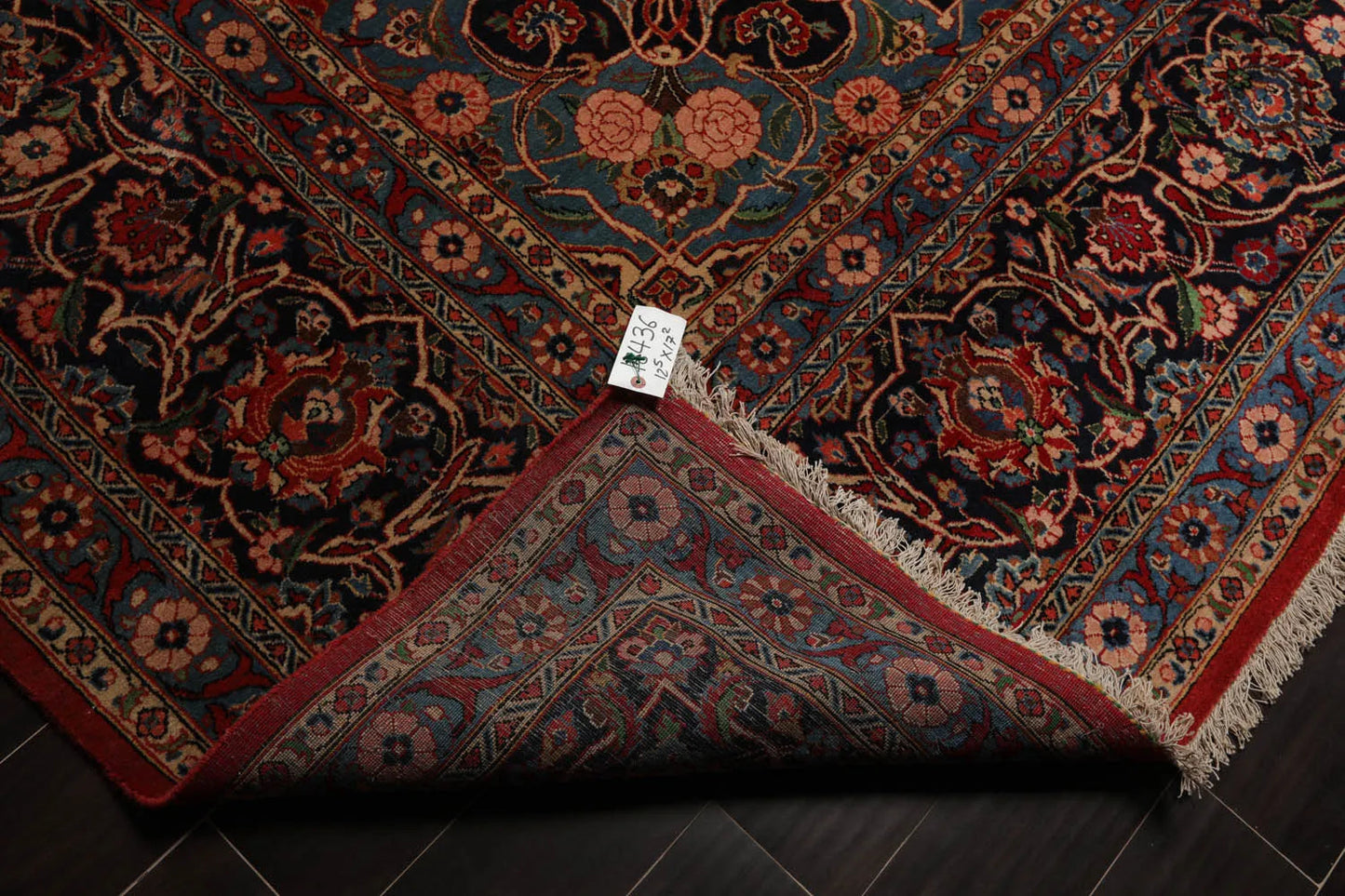 12' 5''x17' 2'' Palace Orange, Midnight Blue Hand Knotted 100% Wool Kashan Traditional Oriental Area Rug Burnt