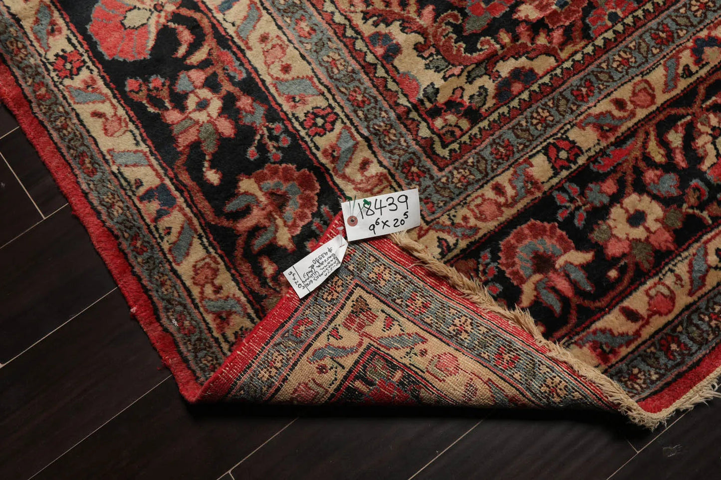 9' 6''x25' Palace Rose, Charcoal Hand Knotted 100% Wool Lilihaan Traditional Oriental Area Rug