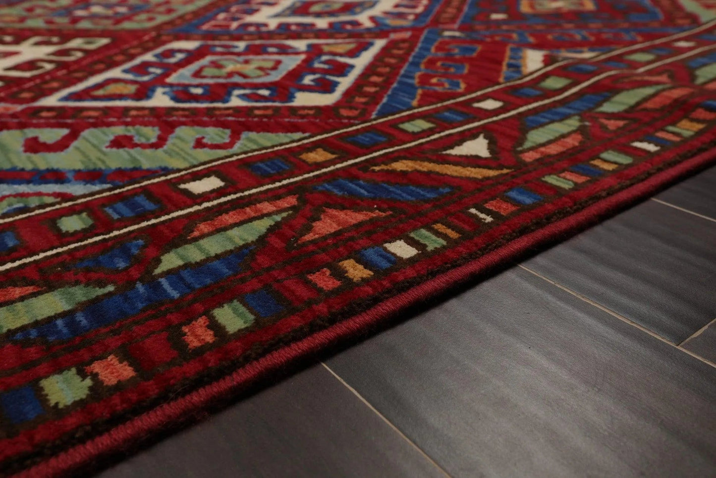 8 x 11 Geometric Panel Style Wool Area Rug Red Made in USA