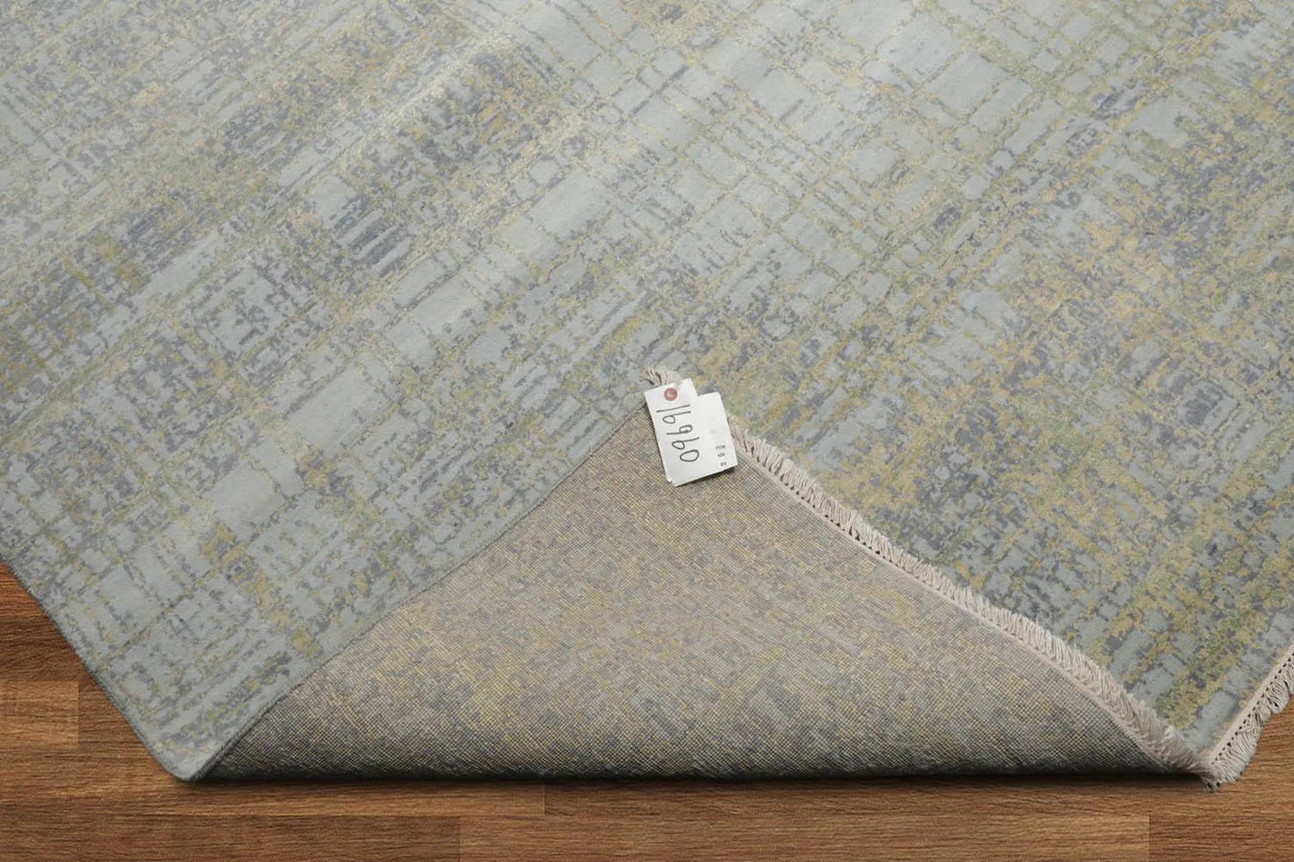 Multi Sizes Tibetan Wool and Silk Oriental Area Rug Light Blue, Green Color