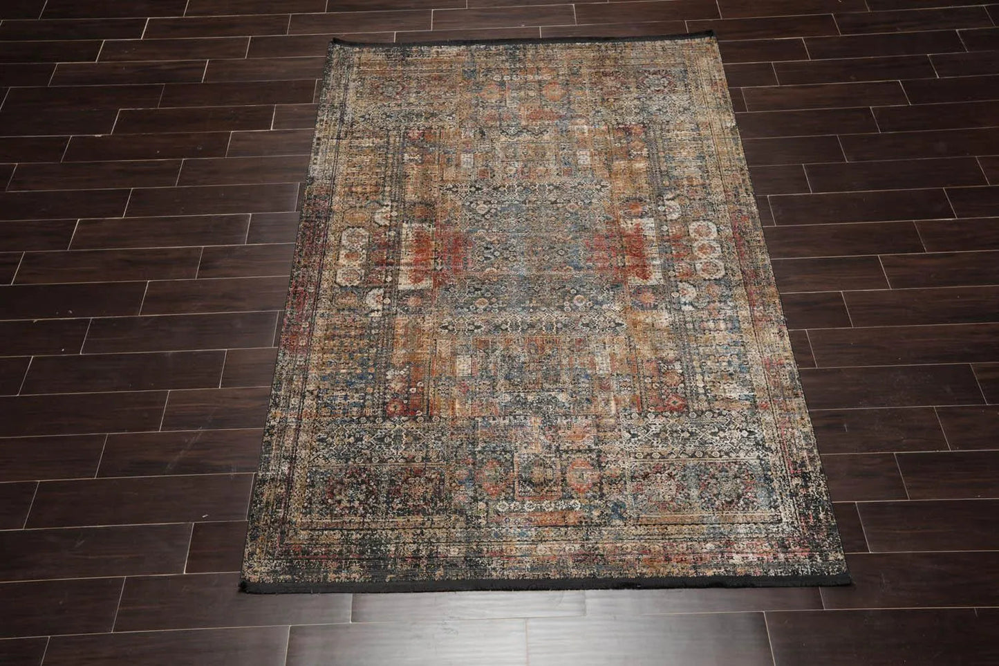 5'2"x7'7" Beige Machine Made Transitional Wool and Bamboo Silk Oriental Area Rug