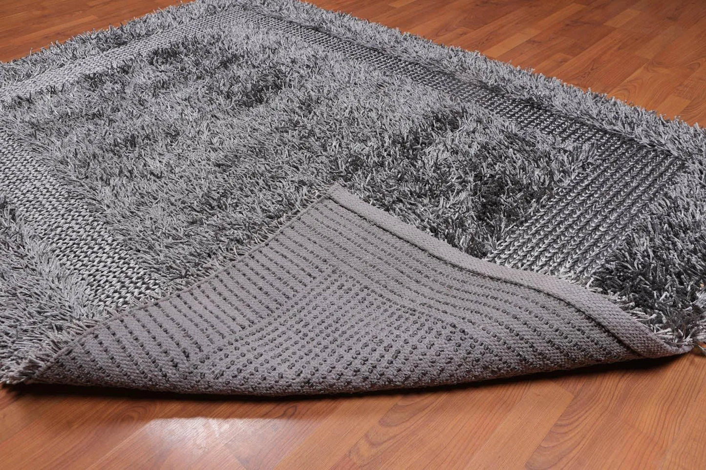 5'x7'6 Handmade Polyester Shag Oriental Area Rug Silver Gray Color