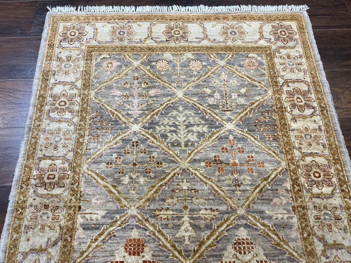 Pakistani Peshawar Rug 3.6 x 5, Safavieh Wool Handmade Hand Knotted Vintage Rug, Panel Design Oriental Carpet, Pair C