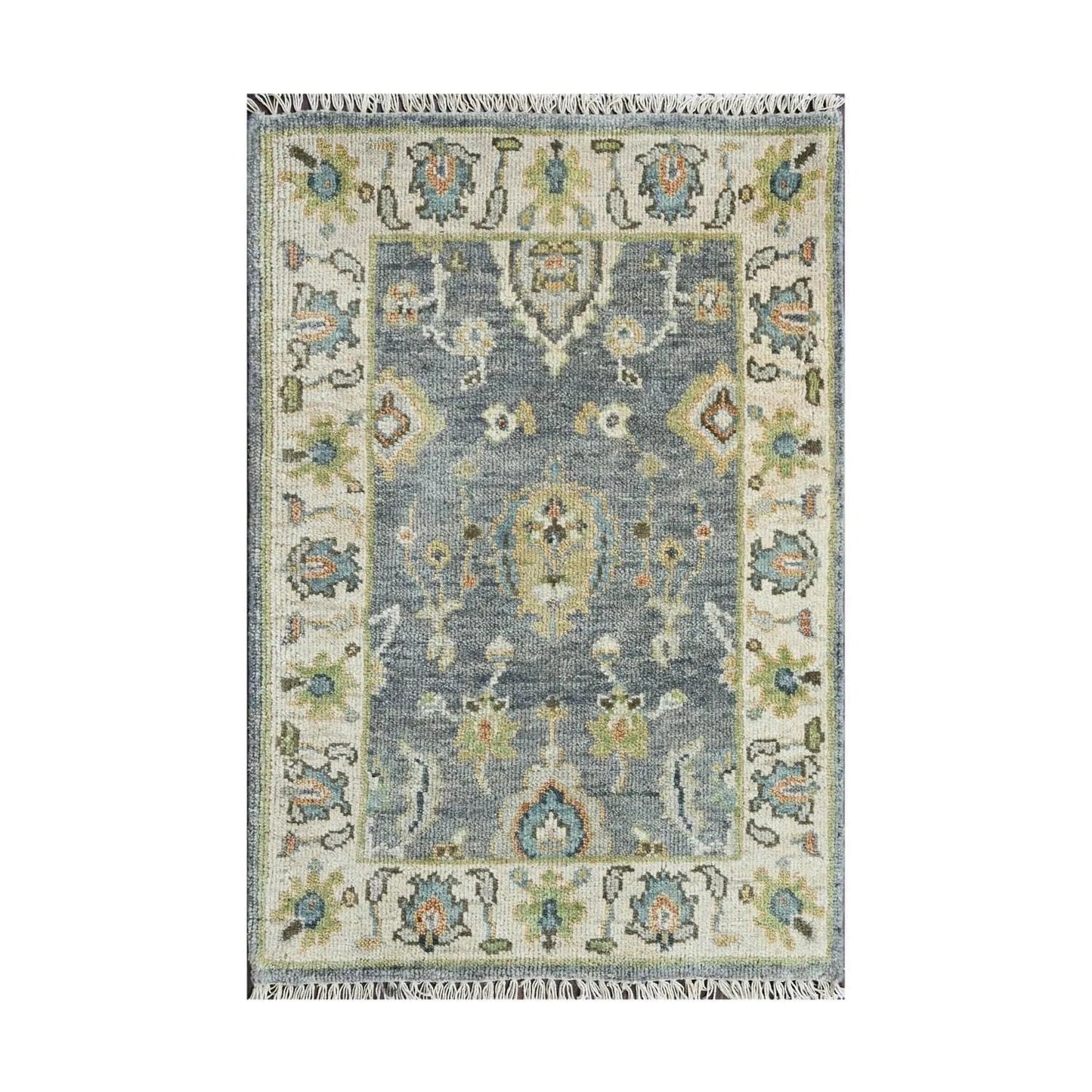 Multi Size Blue Hand Knotted Traditional Oushak Wool Oriental Area Rug