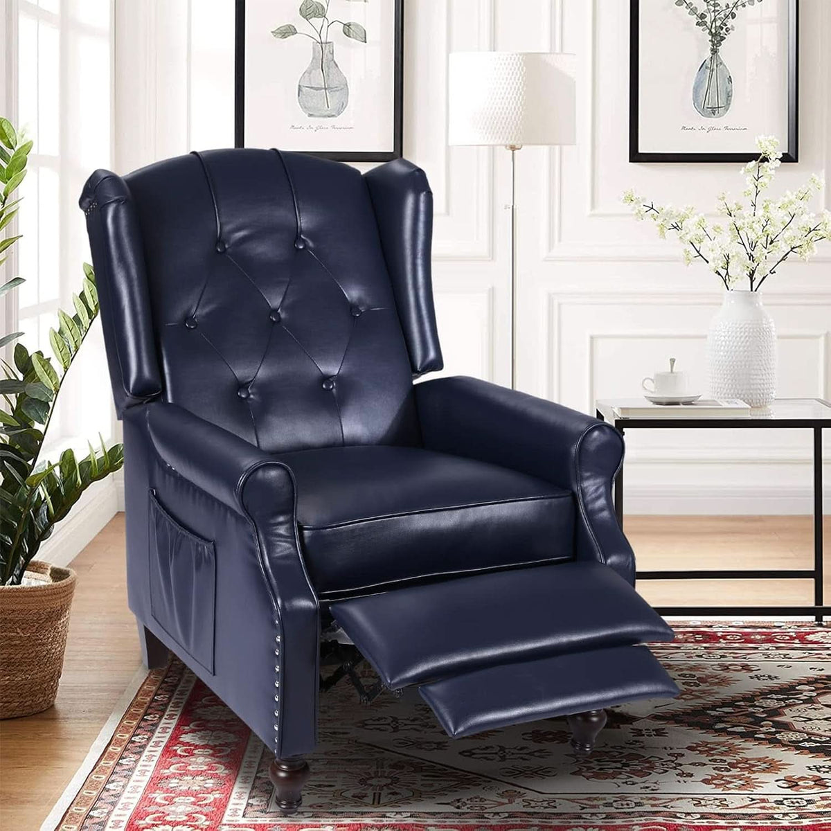 Wingback Recliner Chair Massage And Heat Tufted PU Leather