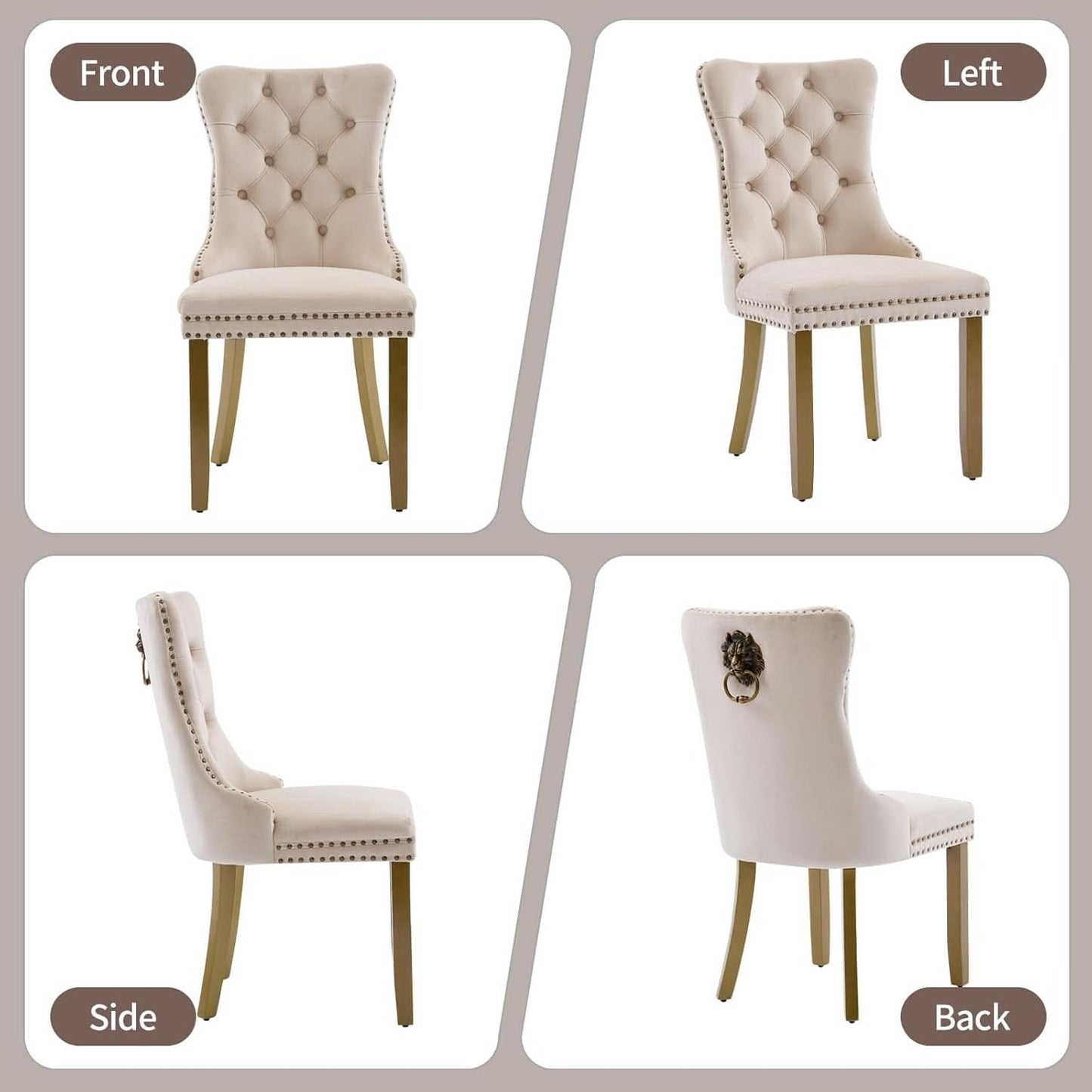 Beige Velvet Dining Chairs Set Of Four Wingback Button Tufted Dining Room Chairs