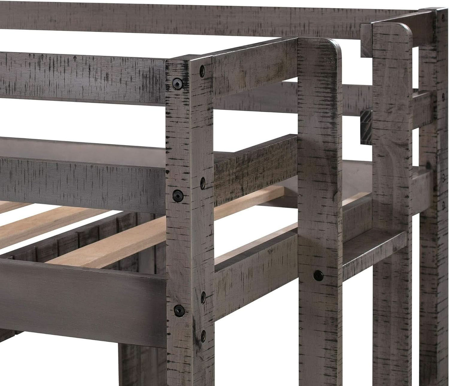 House Bunk Beds Twin Over Full Wood Distressed Grey