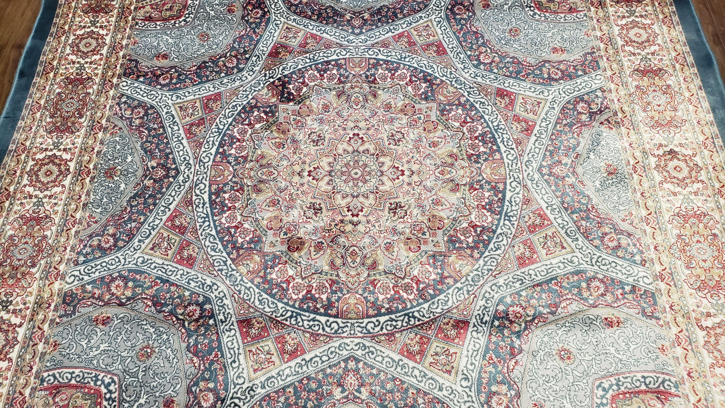 4x6 Silk Carpet, Light Blue & Beige Oriental Rug 4 x 6ft, Traditional Design Medallion All Over, Bamboo Silk, Super Fine, High Quality, Soft