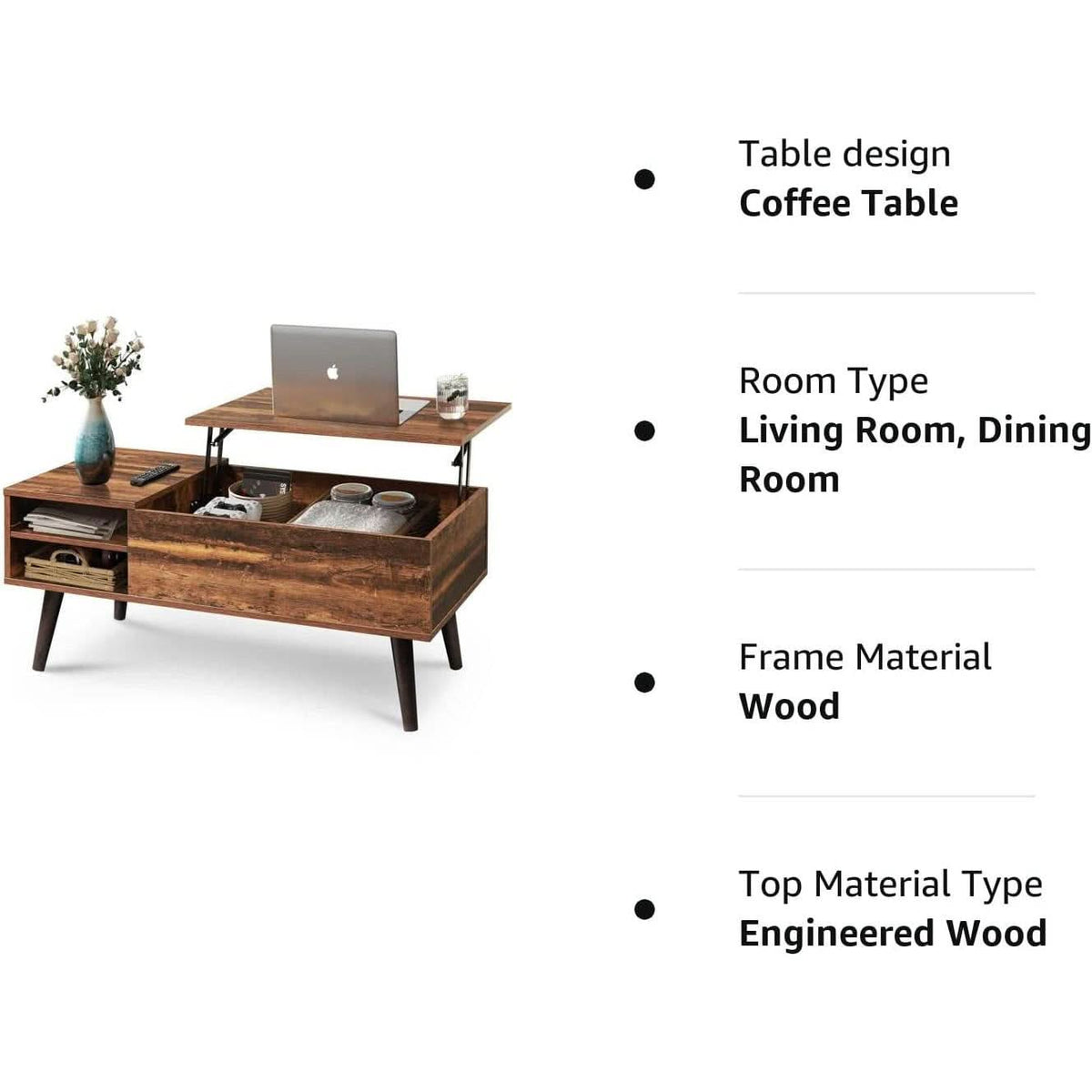 Rustic Brown Lift Top Coffee Table With Built In Storage
