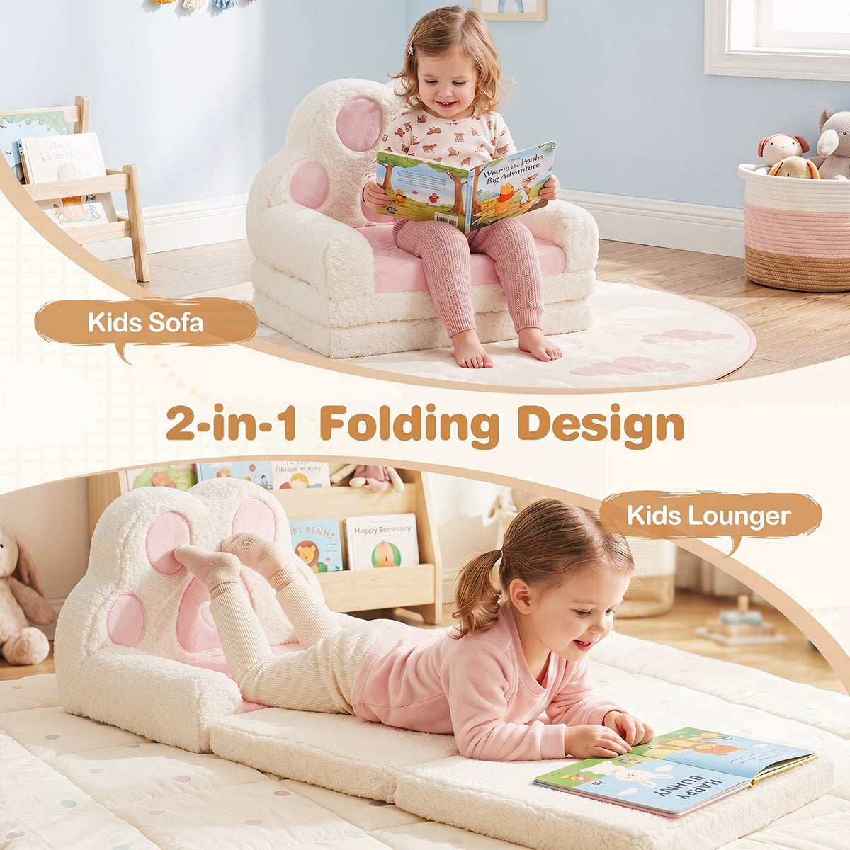 2-in-1 Convertible Kids Sofa to Lounger with Removable Cover