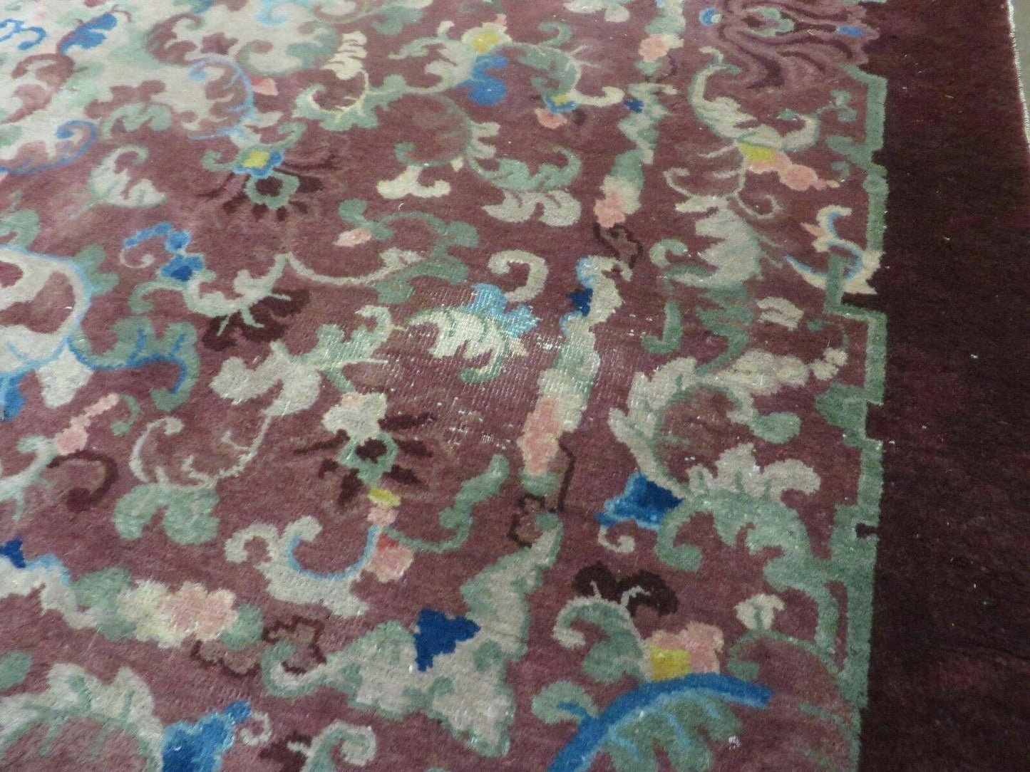 8' X 10' Vintage Handmade Chinese Art Deco Peking Nichols Wool Rug Flowers Nice