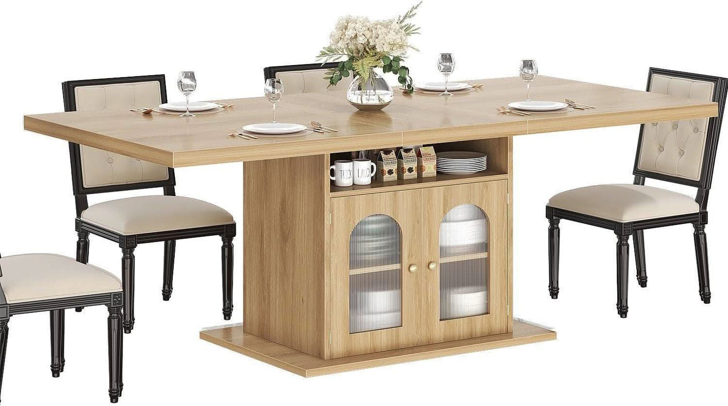 63 Inch Light Oak Farmhouse Dining Table For Four To Six