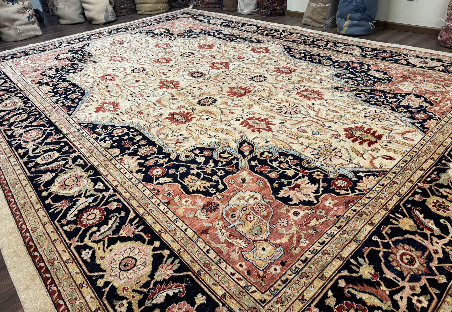 Large Palace Sized Stark Carpet 13x19, Traditional Wool Handmade Rug, Beige